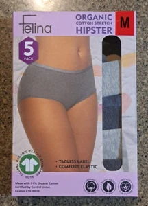 NEW Felina Women's 5 Pack Organic Cotton Stretch Hipster Size Medium - Picture 1 of 2
