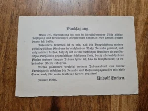 Rudolf Eucken - Nobelpreis Literatur - Dankeskarte - 1926 - Philosoph - Picture 1 of 2
