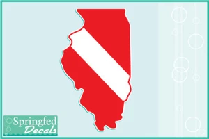 Vinyl-Aufkleber Illinois geformt Tauchen Flagge Auto LKW Sticker SCUBA Tauchen Decal - Bild 1 von 1