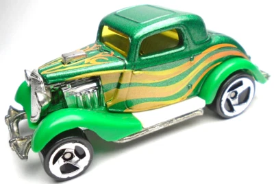 1999 HOT WHEELS '34 FORD 3 WINDOW COUPE GREEN 1:64 DIECAST 2 3/4" HOT ROD CAR - Image 1 of 4