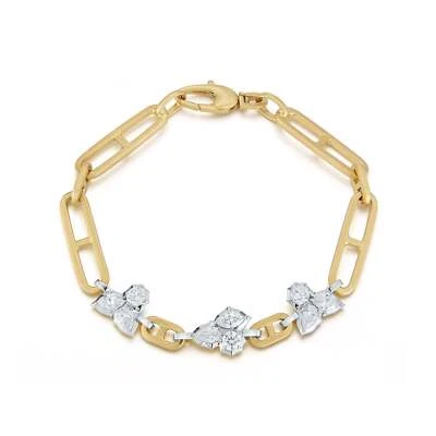 1.71ct pear, marquise, and round Lab Grown VS1 10kt solid gold chain bracelet - Image 1 of 4