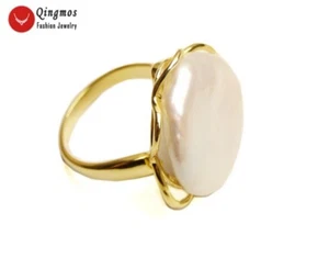 20 mm Münze runder weißer Perlenring für Damen Gold Metall verstellbar Schmuck #8-10 - Bild 1 von 7