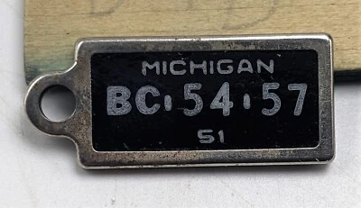 1951  Michigan Disabled American Veterans DAV Keychain Tag Fob License Plate - Image 1 of 3