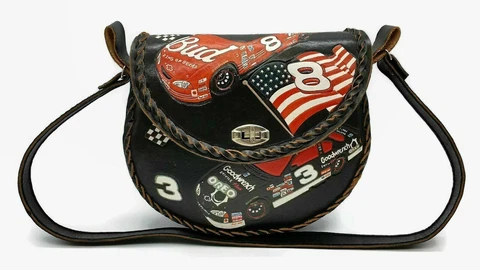 NASCAR Bud Goodwrench #8 #3 Red Black Leather Braided Trim Purse Bag Cover