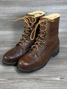 Vintage USA Made Eddie Bauer Ankle Booties Brown Leather Lace Up Womens Size 8.5 - Picture 1 of 13