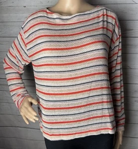 Nordstrom Socialite Sweater Medium Pink Gray Tan Striped Thin Knit Boat Neck Top - Picture 1 of 13