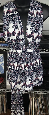 LF One Way White Blue Paisley Boho Multi Tie Halter Romper Size 8 - Image 1 of 4