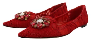 DOLCE & GABBANA Shoes Red Taormina Crystals Loafers Flats EU37.5 / US7 RRP $900 - Picture 1 of 11