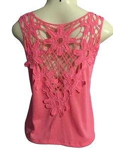 Love Crochet Trimmed Cropped Tank Top Sz M Sleeveless - Picture 1 of 6