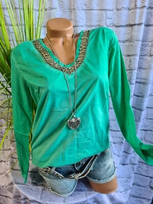 B.C. Bluse Tunika Shirt Langarm Grün mit Gummizug V-Ausschnitt (809) NEU  - Bild 1 von 3