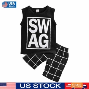 Boys Toddler Baby Outfits Set Short Sleeve Shirts Shorts Tops Holiday Clothes - Picture 1 of 10