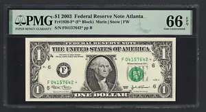 United States-Federal Res One Dollar 2003A Fr#1929-F* (F* Block) UNC Grade 66 - Picture 1 of 2