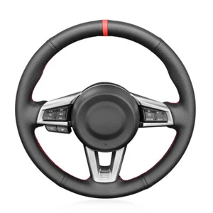Black Artificial Leather Red Marker Car Steering Wheel Cover for Mazda MX-5 - Picture 1 of 15