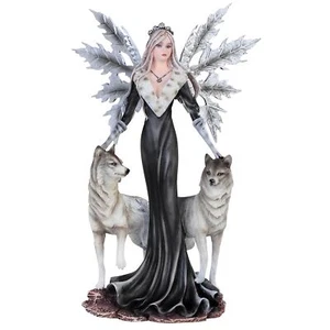 ICE ARMOR 9.5" H Black Fairy with Wolves Statue Fantasy Decoration Figurine - Picture 1 of 2