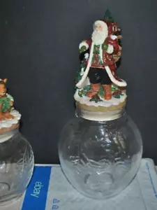 FITZ & FLOYD Xmas Lodge LARGE Glassware Candy/Storage Jar & Lid SANTA/TREE - Picture 1 of 5