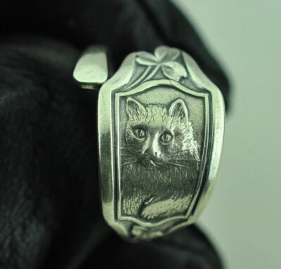 Dainty Solid 925 Sterling Silver My Little Kitty Cat Adjustable Spoon Ring - Image 1 of 4