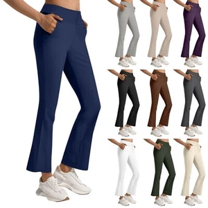 Women's Casual Fashion Pants Elastic Waist Solid Color High Waist Pants - Picture 1 of 42
