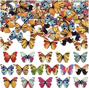 200Pcs Wooden Butterfly Buttons Bulk - 1 Inch Vintage Butterfly Buttons with 2 H - Picture 1 of 3