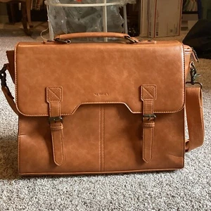 Newhey Leather Messenger Bag for Men 15.6 Inch Waterproof Laptop Inch, Brown - Picture 1 of 3