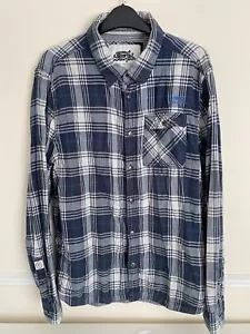 Men’s Weird Fish Long Sleeve Button Up Check Shirt 100% Cotton Navy Size Medium - Picture 1 of 7