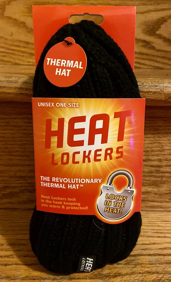 Heat Lockers Mens One Size Thermal Knit Winter HaT Beanie Black Fur Lined