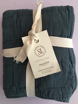NEW Southern Living King Sham Cotton QUILTED Grayson Blue 20 x 36 MSRP $49 - Image 1 of 4