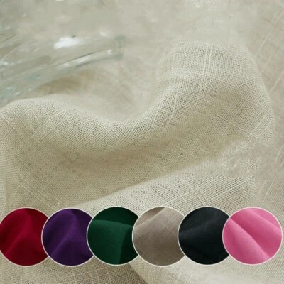 Cotton Linen Fabric Slub Cloth Solid Pure Flax Cambric DIY Dress Curtain Costume - Image 1 of 4