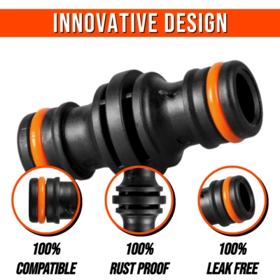 2 Way Garden Hose Connector Joiner Coupler Watering Water Pipe Tap Male Black - Image 1 of 4