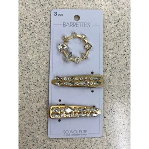 Scunci Elite Gold Crystal Hair Barrettes & Circle Pin Set Rhinestone Accessories - Afbeelding 1 van 6