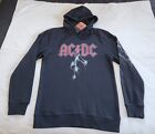 Acdc Mens Logo Lightning Black Printed Fleece Hoodie Jumper Top Size S New
