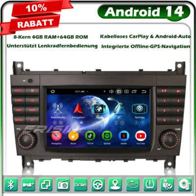 8-Kern Android 14 Autoradio DAB+GPS Navi für Mercedes C/CLK/CLC Klasse W203 W463 - Bild 1 von 4
