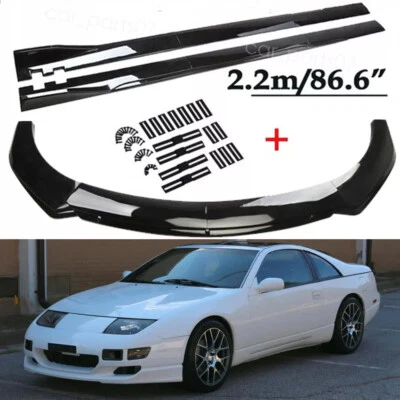 Gloss Black Front Bumper Lip Splitter + 86.6" Side Skirt For Nissan 300zx 350z Foto 1 de 4