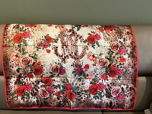  NEW ROBERTO CAVALLI MULTICOLOR FLORAL ANIMAL PRINT SILK SCARF WRAP - Picture 1 of 4