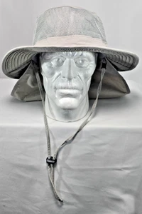 Youth Bucket Hat Neck Flap Wide Brim Gray Quick Dry Camptrace Sun Protection - Picture 1 of 11