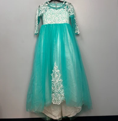 JJ's House White & Jade Lace Tulle Sweep Train Flower Girl Dress Size 10 254247 - Image 1 of 4
