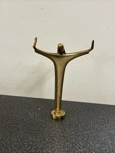 Brutalist MCM Jesus Statue Outstretched Arms Figurine Vintage Solid Brass Small - Picture 1 of 8