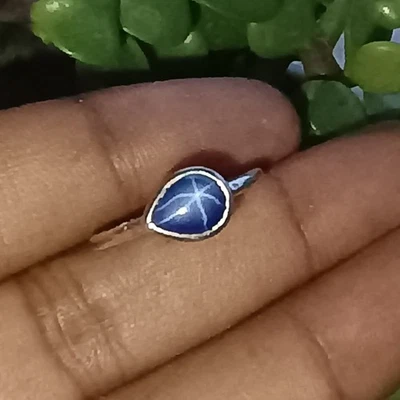 6-ray Lindy Blue Star Sapphire Gemstone Sterling Silver Ring handmade  Jewelry - Image 1 of 4