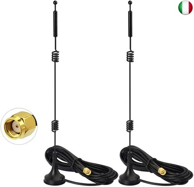 Bingfu Antenna WiFi 2,4GHz 5GHz Bibanda 9dBi MIMO Maschio RP-SMA - Immagine 1 di 4