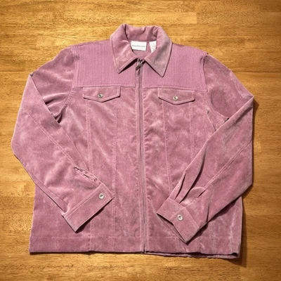 Alfred Dunner Zip Up Soft Brushed Jacket Stud Trim Blush Pink Preppy Womens 12 - Image 1 of 4