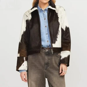 Chaqueta de cuero de vaca occidental para mujer hecha a mano abrigo estilo rodeo natural - Imagen 1 de 5