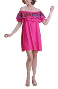 Umgee dress size small Embroidered Off The Shoulder Fuchsia Resort Wear NWT - Picture 1 of 9