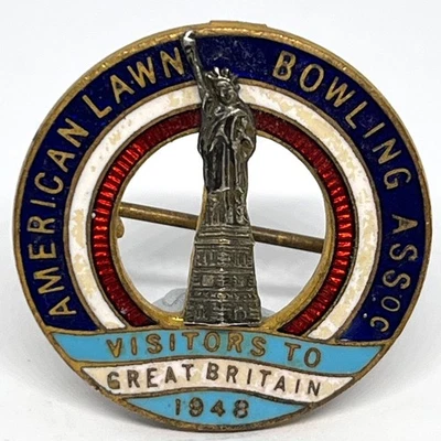 American Lawn Bowling Assoc.  GB 1948 Enamel Pin Badge Bowls Statue of Liberty - Image 1 of 4