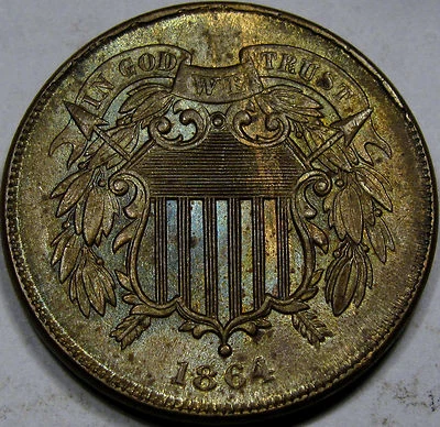 1864 Lg. Motto Two Cent Piece Choice-Gem BU BN... Flashy with Nice Luster & Tone - Image 1 of 2