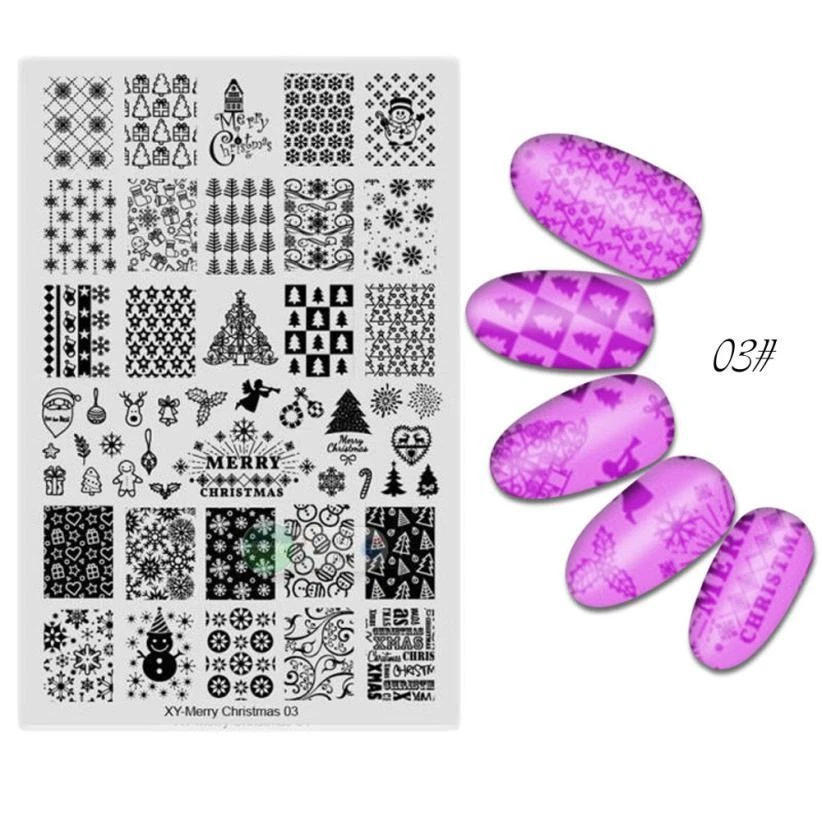 NAIL ART STAMPING PLATES CHRISTMAS Nail Art Stamping Plates Image Plate CHRISTMAS Snowman Santa Snowflakes XY03