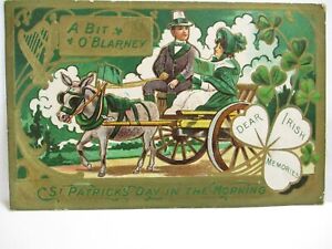 1909 POSTCARD ST PATRICK'S DAY IN THE MORNING, BIT O'BLARNEY, DONKEY CART