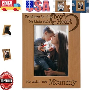 Engraved Wood Photo Frame - 'He Calls Me Mommy' for Loving Mother-Son Moments - Picture 1 of 8