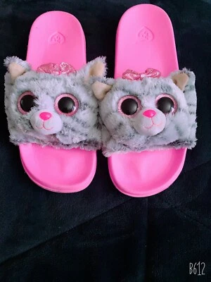 Niñas TY Beanie Boo Gris Gato Slide Sandalias Zapatos Juveniles Talla 4-6 Foto 1 de 2