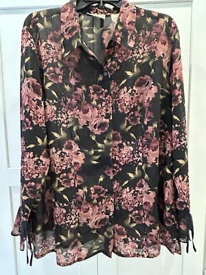 Blusa Apostrophe Floral Transparente Oscura L/S con Mangas de Corbata de Campana Talla 18 Romance Oscuro Foto 1 de 4