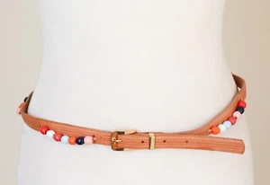 Schmaler hellbrauner Ledergürtel mit Perlen - Vintage - klein / mittel - Bild 1 von 6