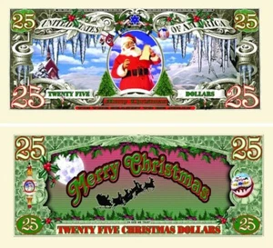 ✅ Pack of 100 Merry Christmas Santa 25 Dollars Collectible Novetly Money ✅ - Picture 1 of 6